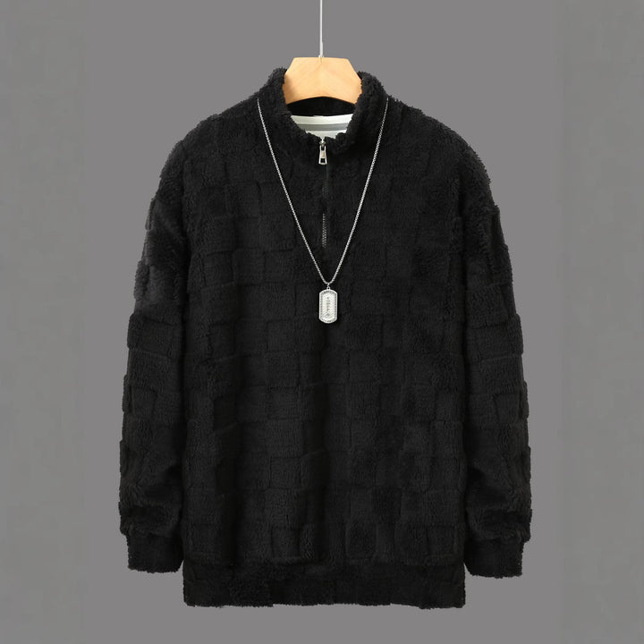 Herren Fleece-Pullover mit strukturierter Oberfläche und hohem Kragen Aliams