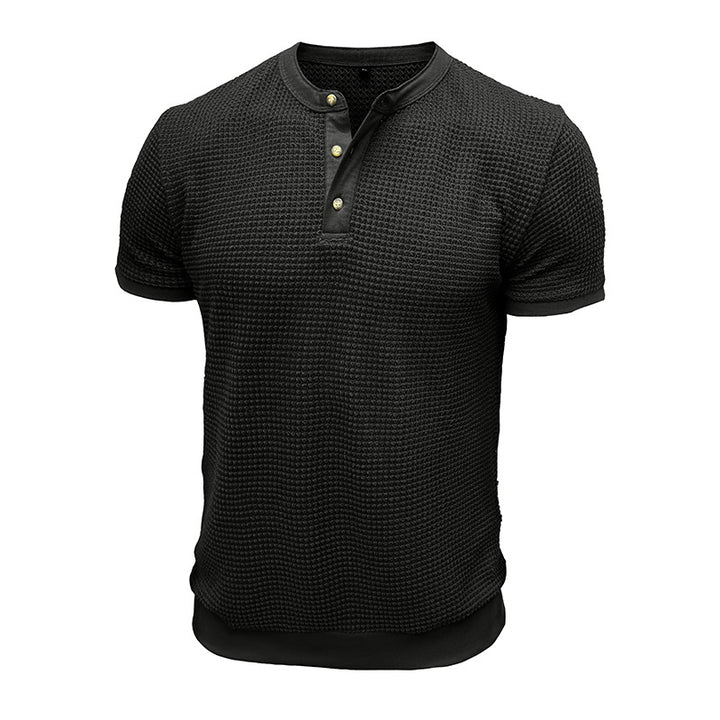 Herren Kurzarm-Henley-Shirt mit strukturiertem Design und edler Knopfleiste Aliams