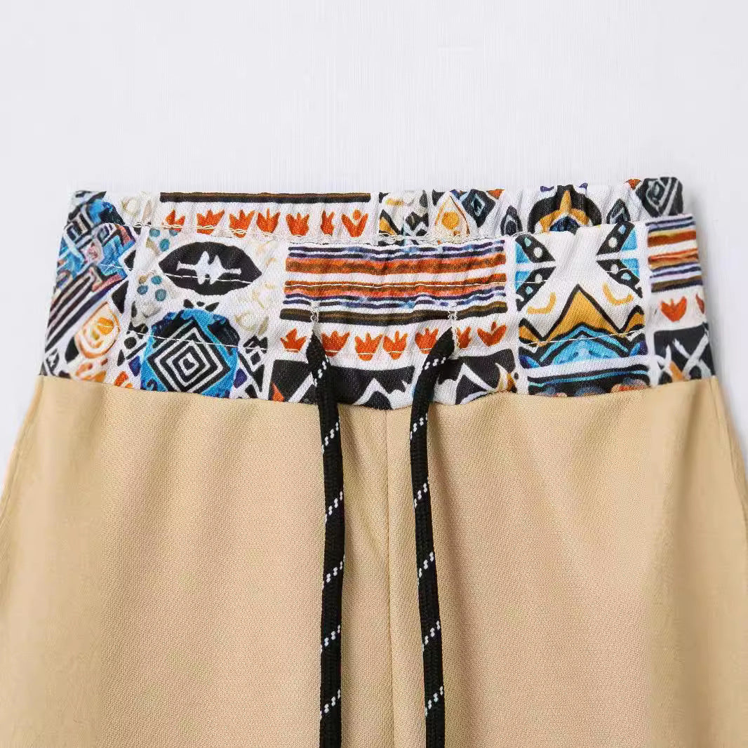 Herren eleganter Kurzarm-Set mit künstlerischen Mustern und praktischen Taschen Aliams