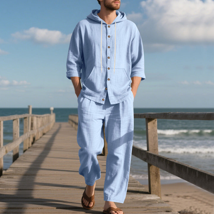 Herren bequeme Freizeit-Hose und Kapuzenjacke Set Aliams