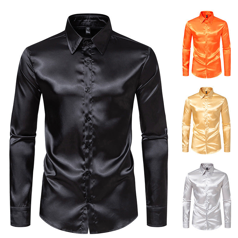 Herren Elegantes Satin-Hemd mit modernem Kragen und feiner Textur Aliams