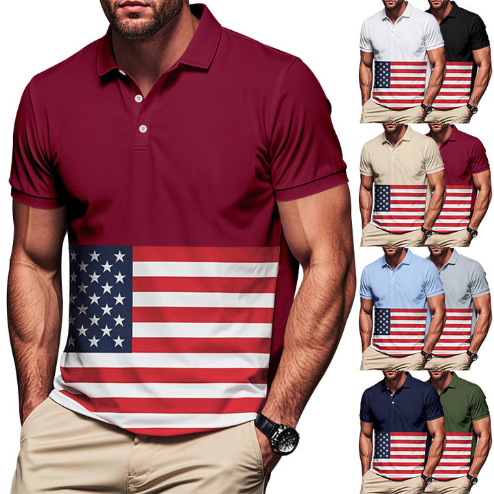Herren Polohemd mit Amerikanischem Flaggen-Design und atmungsaktivem Stoff Aliams