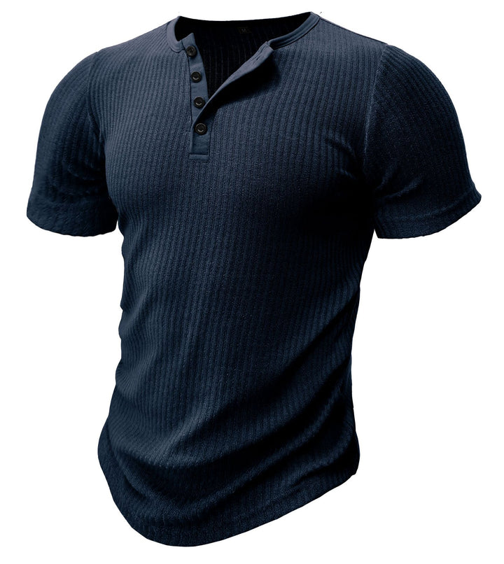 Herren Kurzarm-Henley Shirt mit strukturierter Oberfläche Aliams
