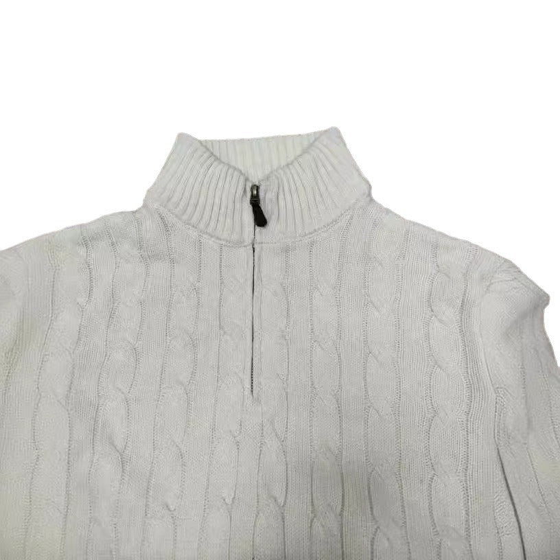 Herren eleganter Strickpullover mit halbem Reißverschluss und Zopfstrickmuster Aliams