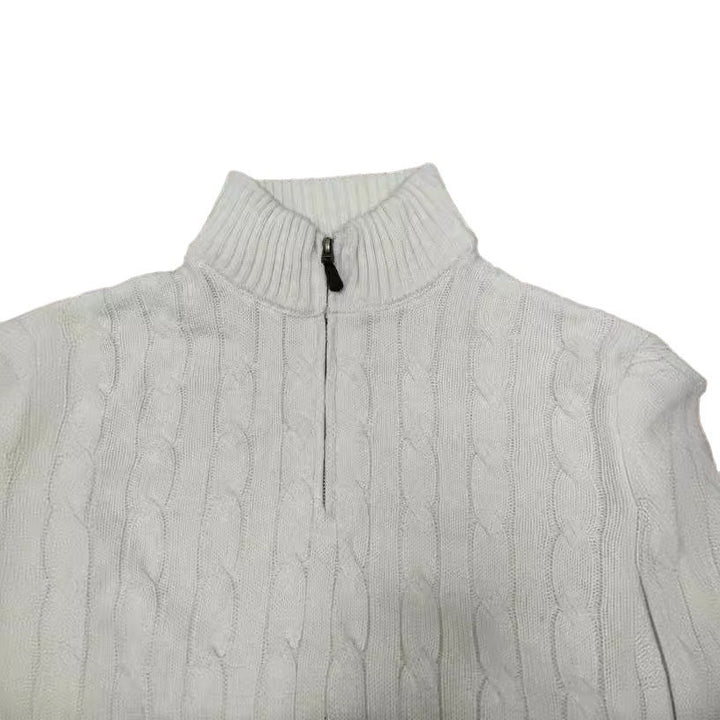 Herren eleganter Strickpullover mit halbem Reißverschluss und Zopfstrickmuster Aliams