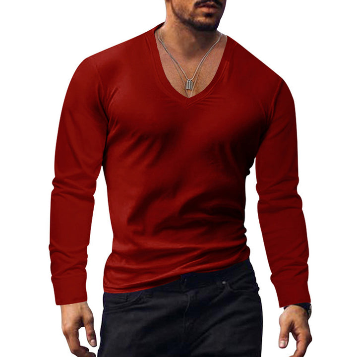 Herren V-Ausschnitt Langarmshirt aus weichem Baumwollmix mit figurbetonter Passform Aliams