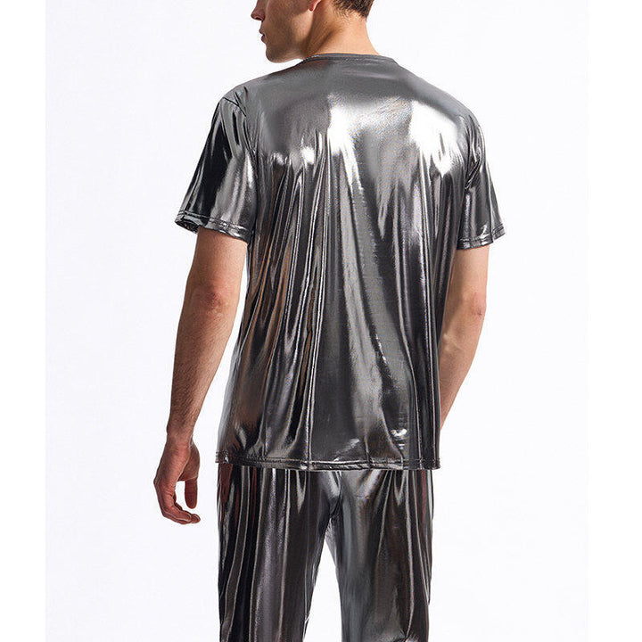 Herren Glänzendes V-Ausschnitt T-Shirt aus hochwertigen Materialien Aliams