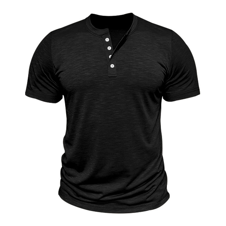 Herren Kurzarm-Henley-T-Shirt mit hochwertigem, atmungsaktivem Baumwollmix Aliams