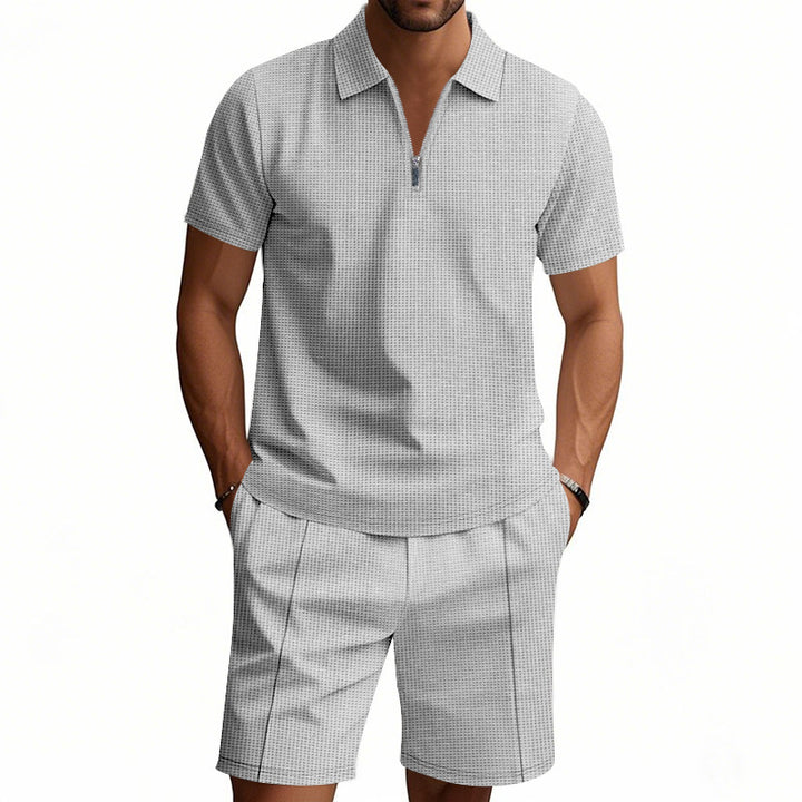 Herren elegantes Polo- und Shorts-Set mit modernem Reißverschluss Aliams