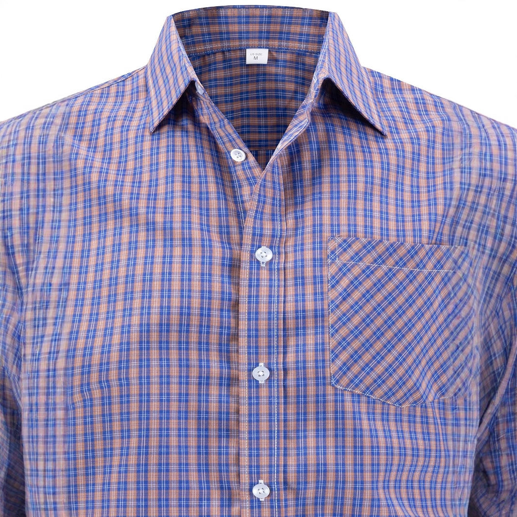 Herren elegantes kariertes Langarmhemd mit Brusttasche Aliams