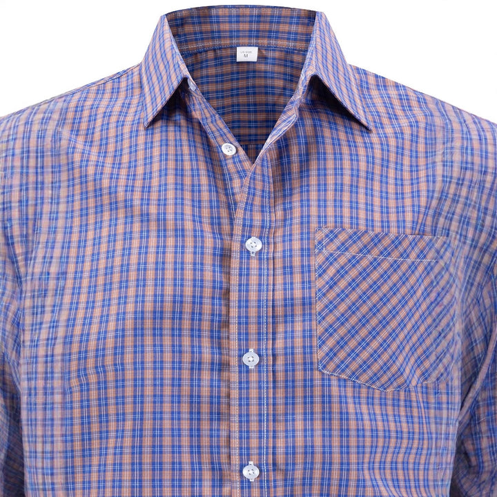 Herren elegantes kariertes Langarmhemd mit Brusttasche Aliams