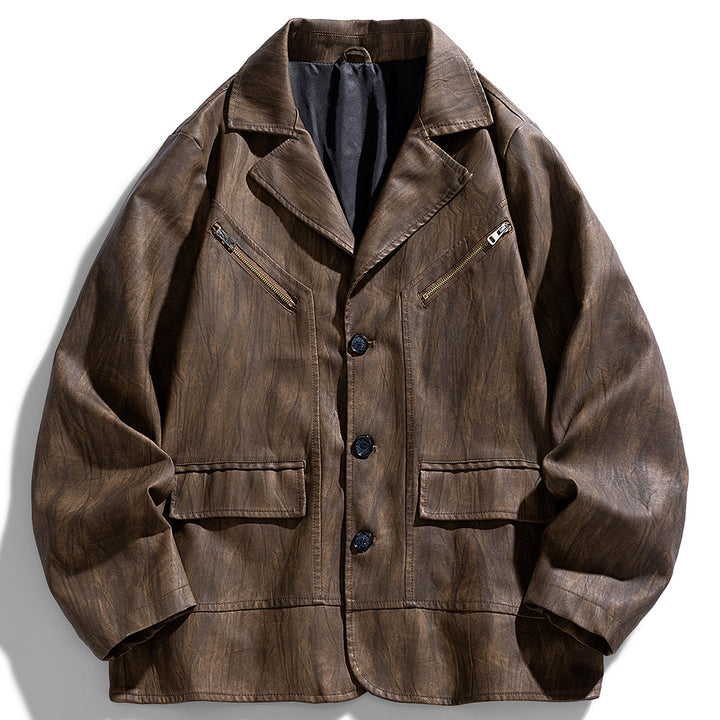 Herren Kunstlederjacke im modernen Schnitt mit funktionalen Taschen Aliams