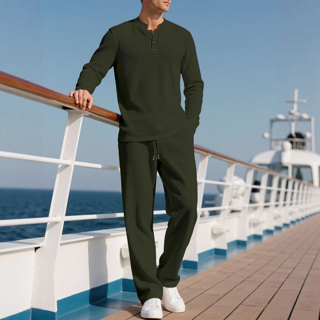 Herren Komfortabler Langarm-Hoodie mit modischer Knopfleiste und elastischer Bundverarbeitung Aliams