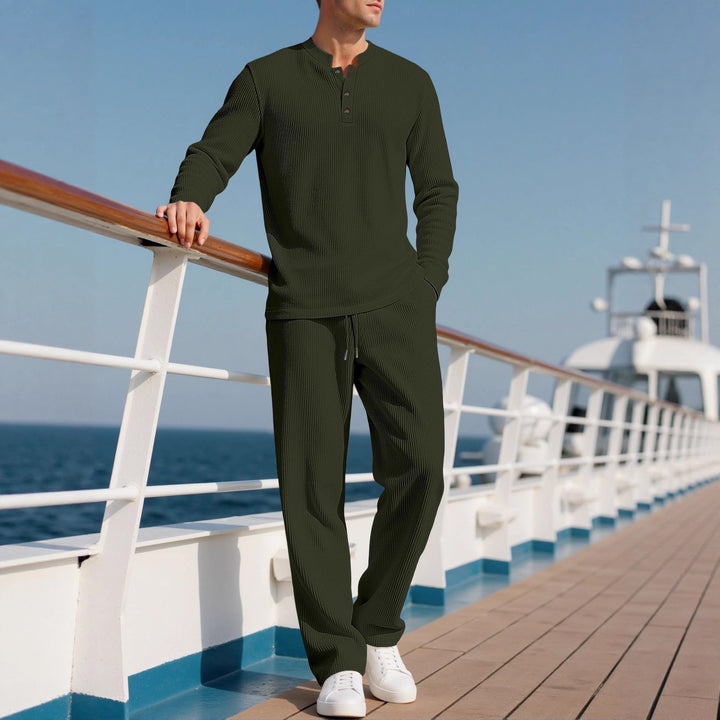 Herren Komfortabler Langarm-Hoodie mit modischer Knopfleiste und elastischer Bundverarbeitung Aliams