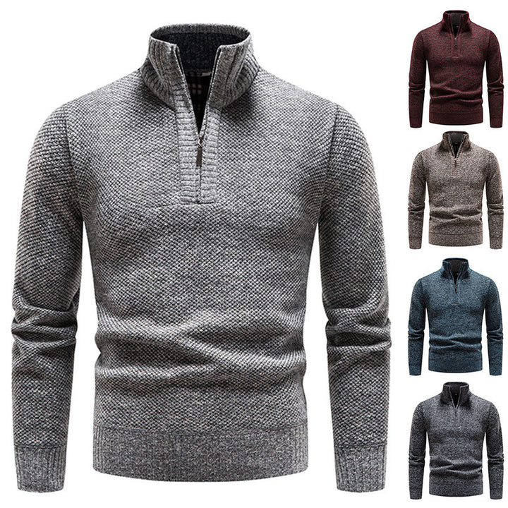 Herren Sportlicher Strickpullover mit halbem Reißverschluss und strukturiertem Design Aliams