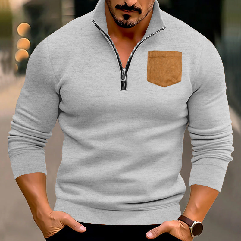 Herren Pullover mit halbem Reißverschluss und modischer Brusttasche Aliams