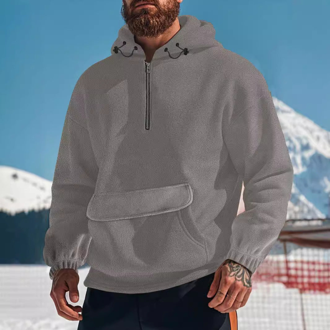Herren Fleece-Hoodie mit hochschließendem Kragen und praktischer Kängurutasche Aliams