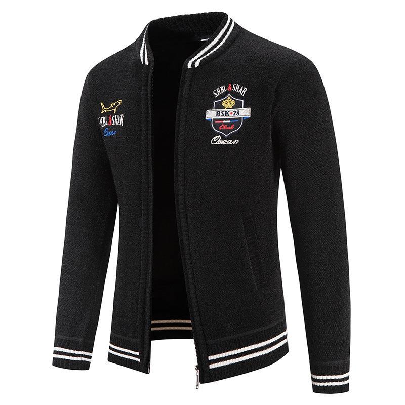 Herren sportliche Strickjacke mit Stehkragen und abwechslungsreicher Stickerei Aliams