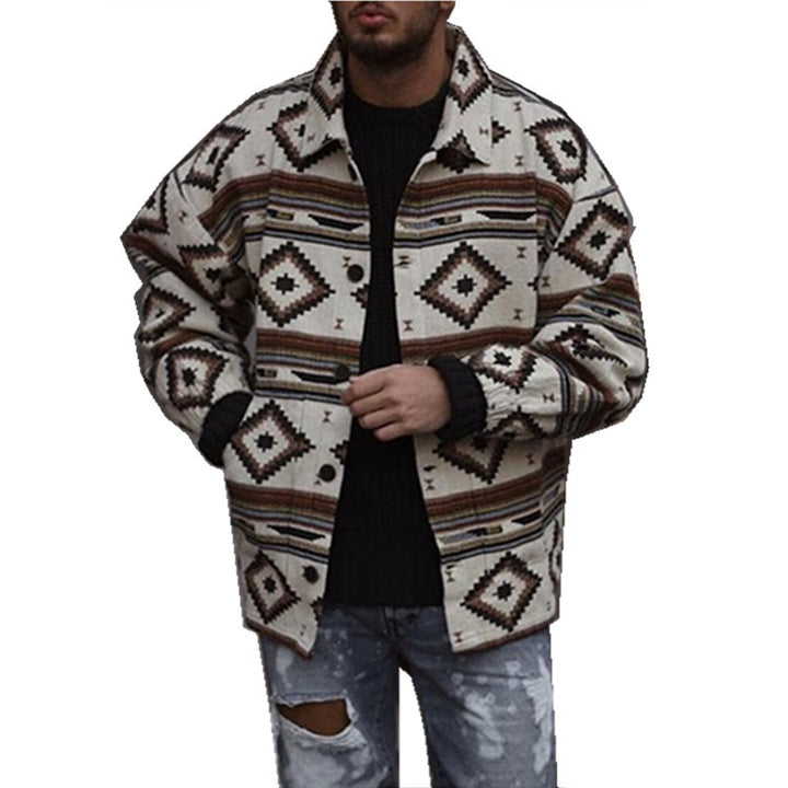 Herren gestepptes Shirtjacke mit auffälligem geometrischem Muster Aliams