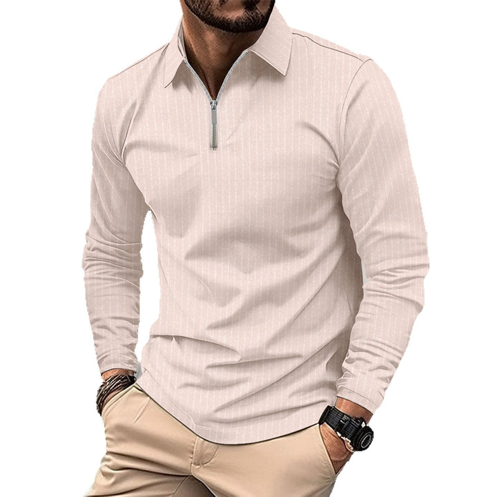 Herren elegantes Langarmshirt mit Reißverschluss und feinen Streifen Aliams