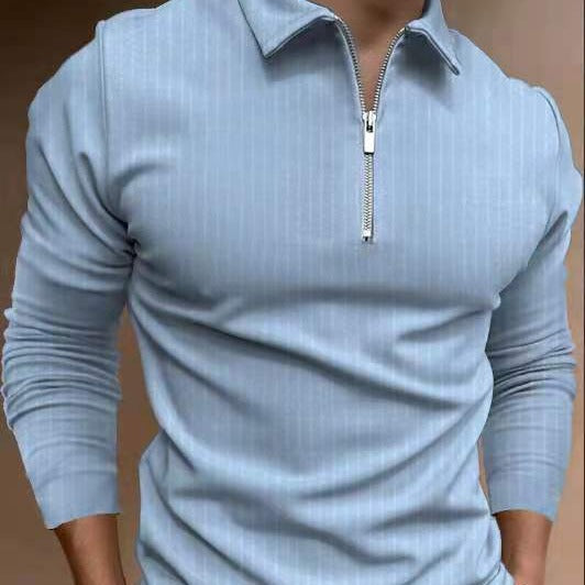 Herren Poloshirt mit Reißverschluss und Streifenmuster Aliams