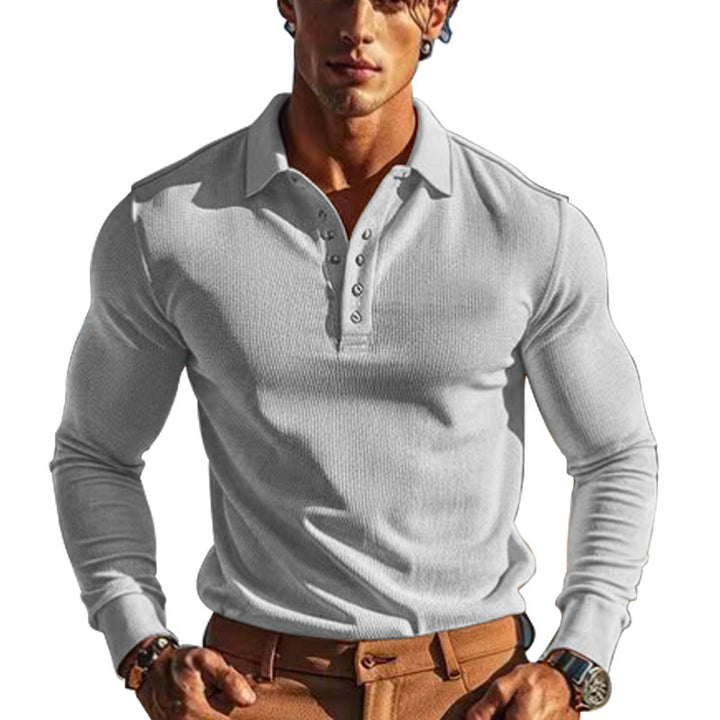 Herren eleganter Langarm-Polo mit Knopfleiste und strukturiertem Design Aliams