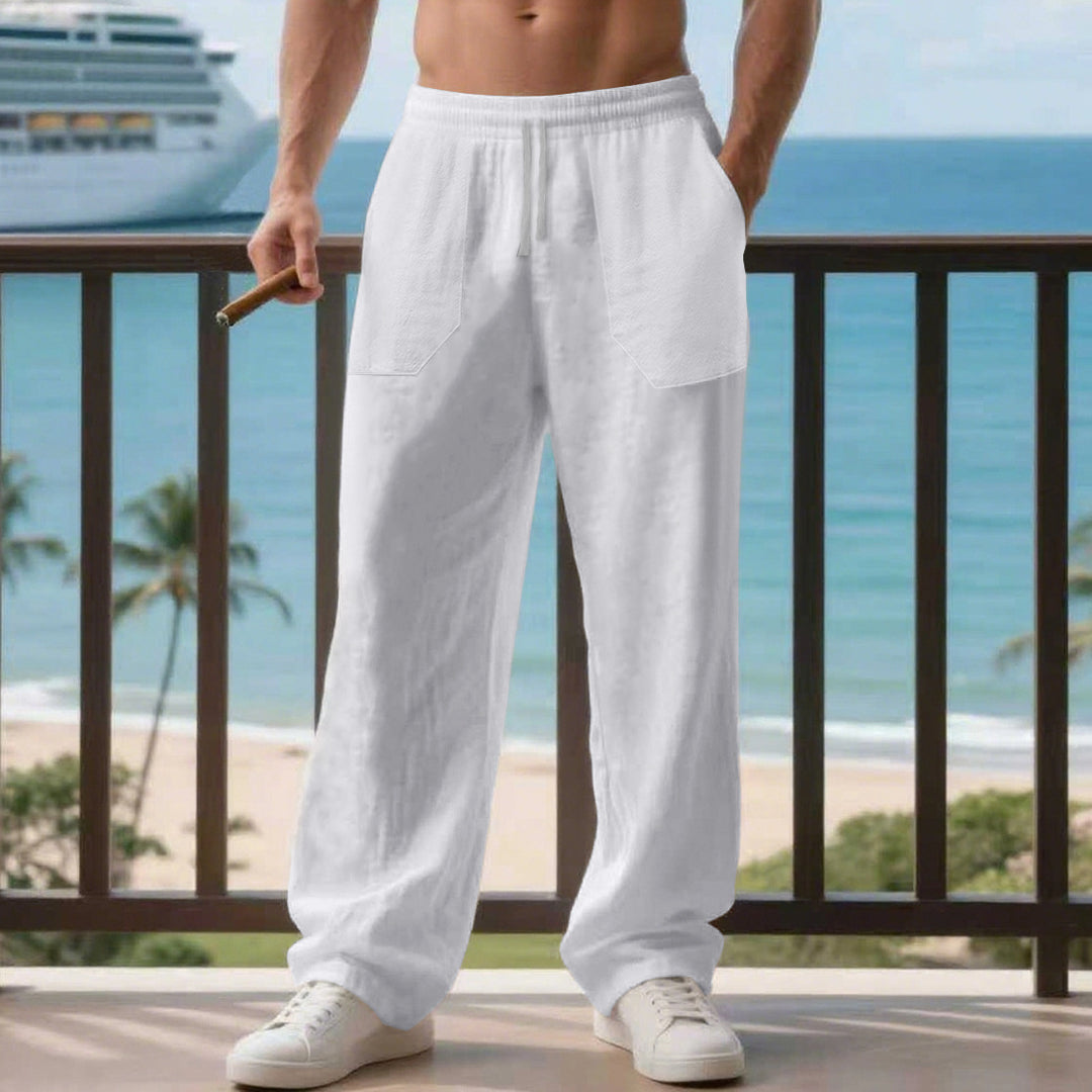 Herren entspannte Leinenhose mit seitlichen Eingrifftaschen Aliams