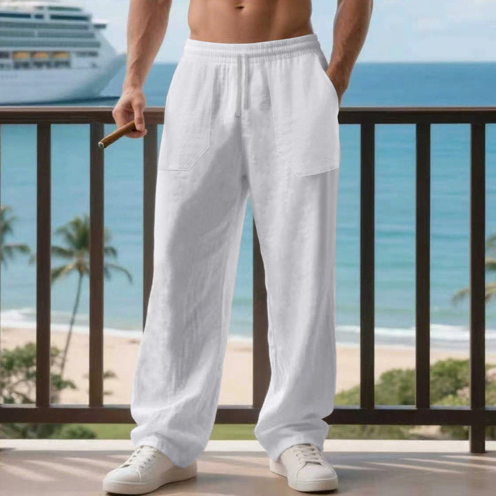 Herren entspannte Leinenhose mit seitlichen Eingrifftaschen Aliams