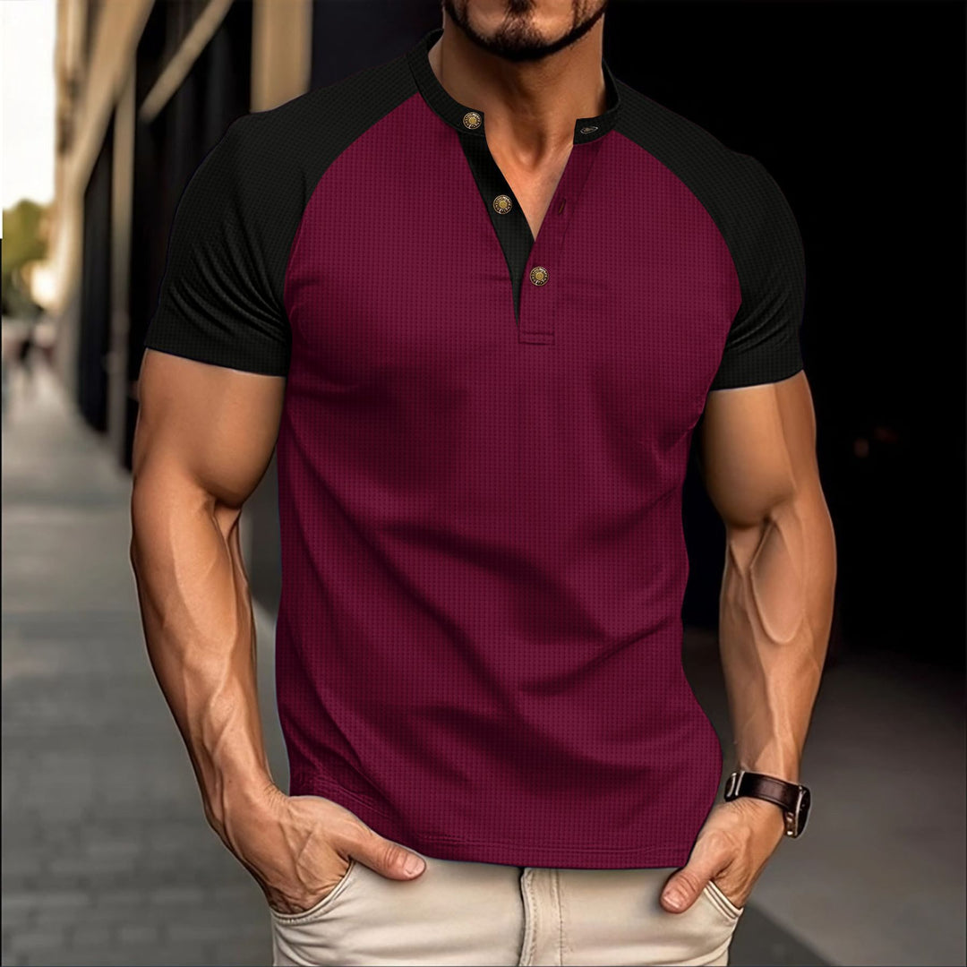 Herren Kurzarm Poloshirt mit modischer Knopfleiste und kontrastierenden Ärmeln Aliams