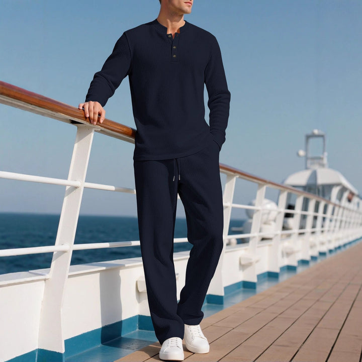 Herren Komfortabler Langarm-Hoodie mit modischer Knopfleiste und elastischer Bundverarbeitung Aliams