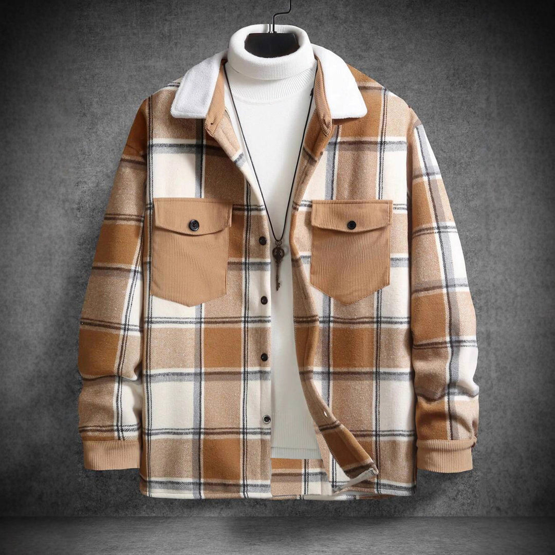Herren Karo-Flanelljacke mit zwei Brusttaschen und weichem Kragen Aliams