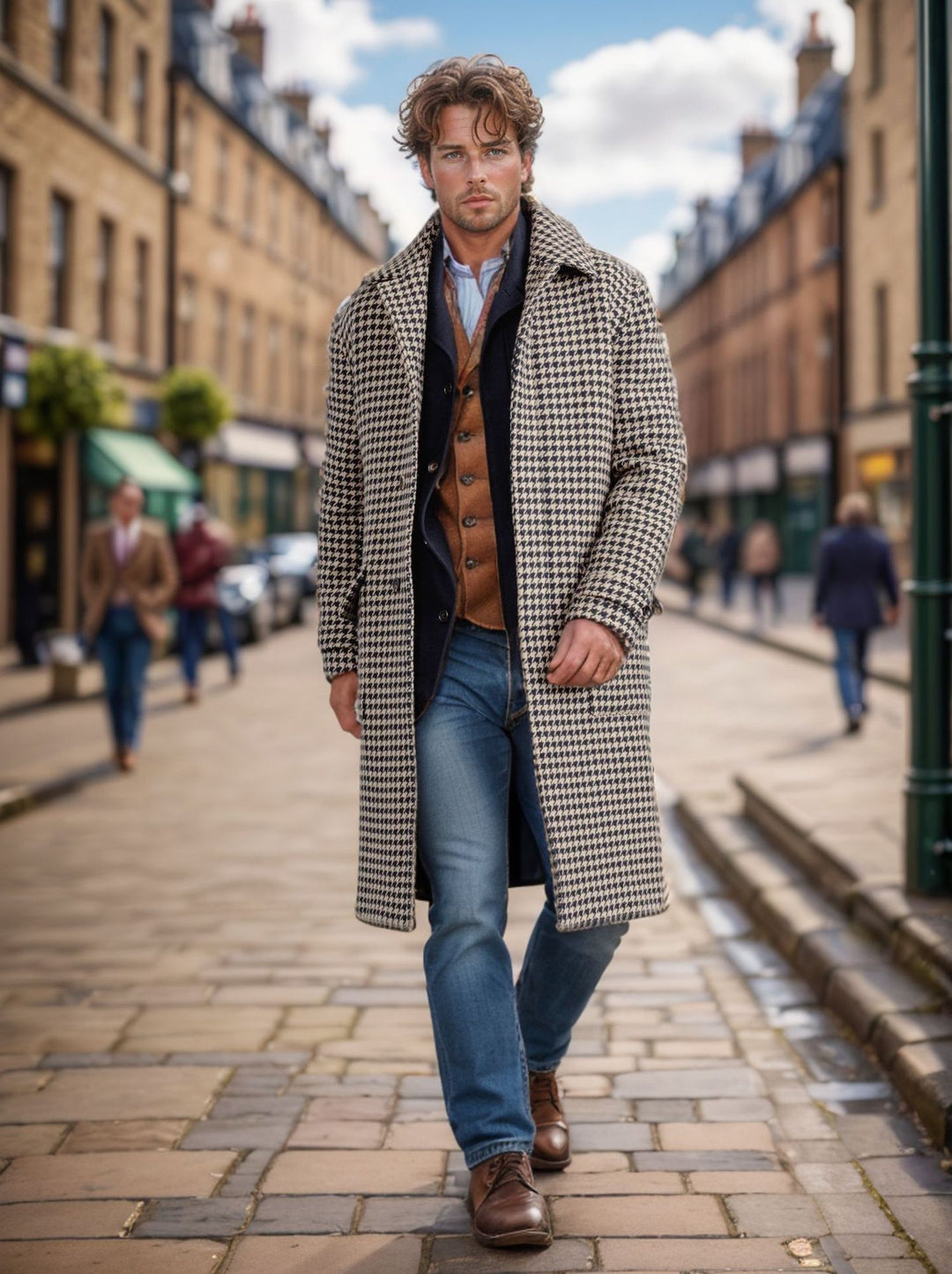 Herren eleganter Karomantel mit strukturiertem Design und praktischen Taschen Aliams