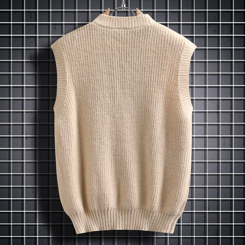 Herren ärmellose Strickjacke mit Zopfmuster und Knopfdetails Aliams