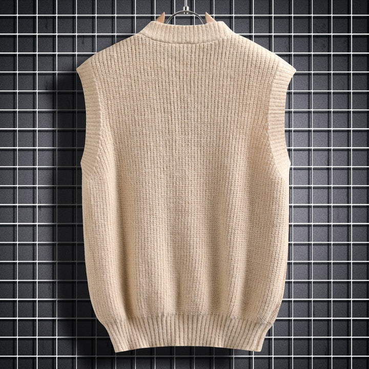 Herren ärmellose Strickjacke mit Zopfmuster und Knopfdetails Aliams