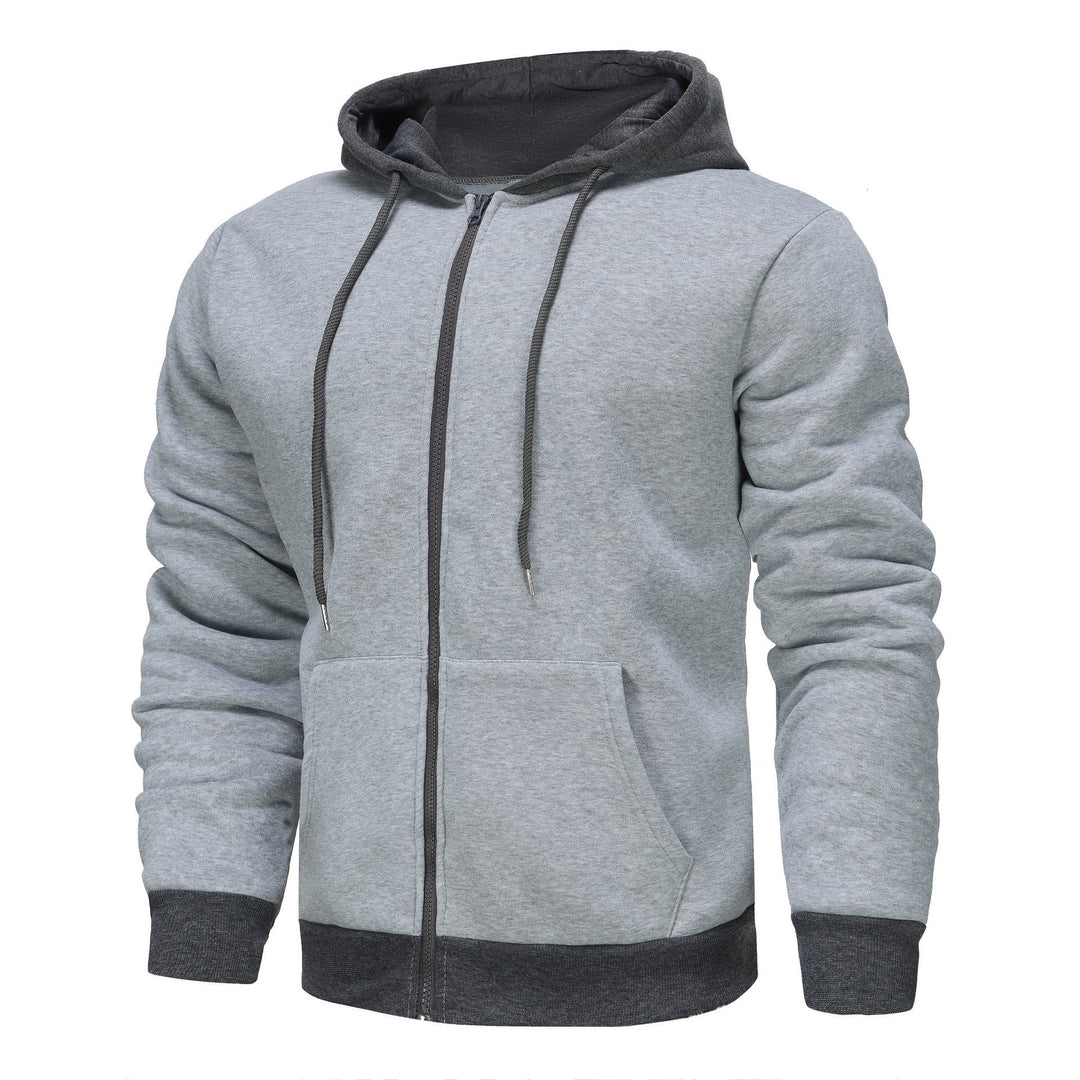 Herren Zip-Hoodie mit Kontrastfarbe und Kängurutasche Aliams
