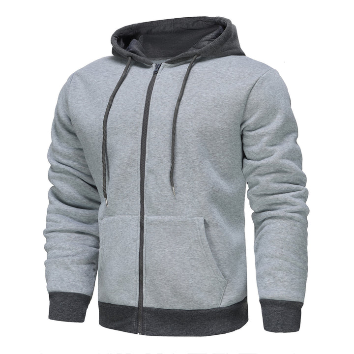 Herren Zip-Hoodie mit Kontrastfarbe und Kängurutasche Aliams
