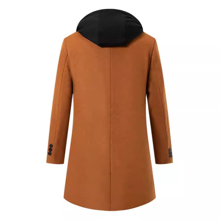 Herren eleganter Melton-Mantel mit abnehmbarer Kapuze und praktischen Taschen Aliams