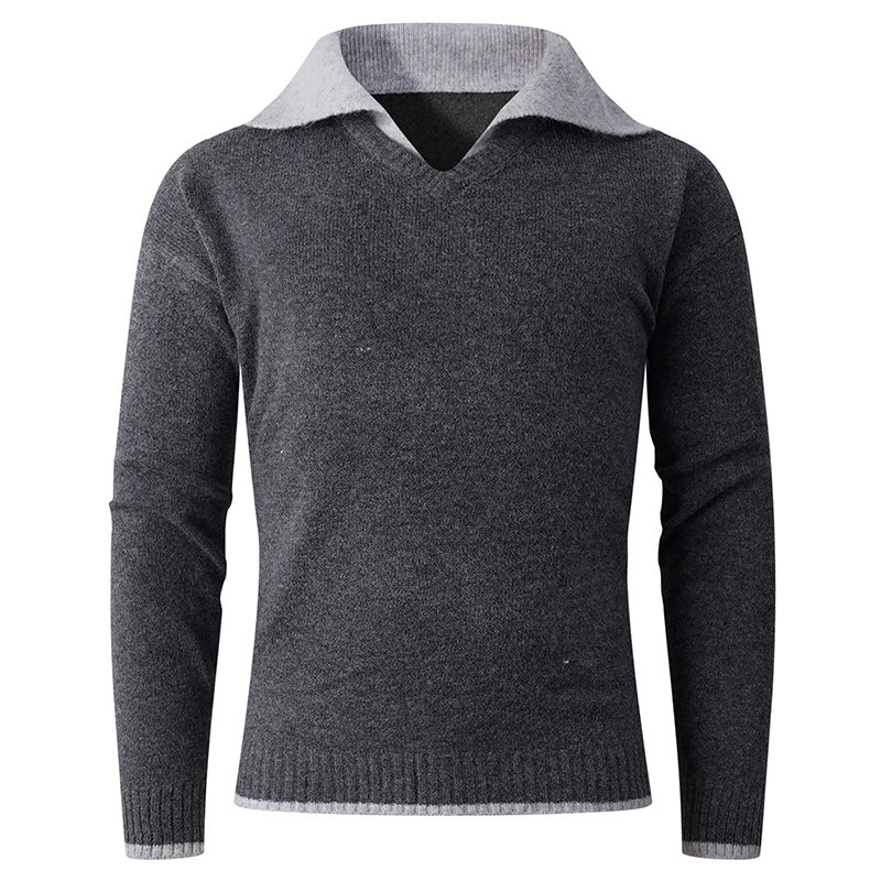 Herren eleganter V-Ausschnitt Pullover mit kontrastierendem Kragen Aliams