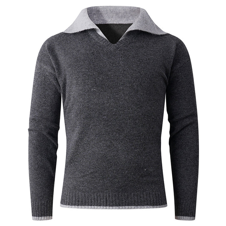 Herren eleganter V-Ausschnitt Pullover mit kontrastierendem Kragen Aliams