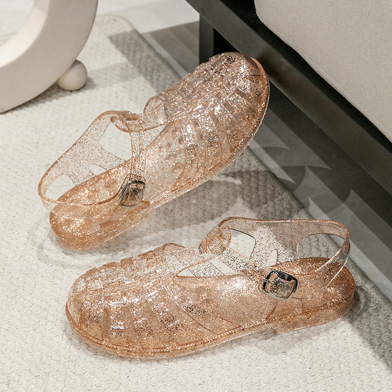 Damen Glitzernde Freizeit-Sandalen Im Riemchen-Stil mit Verstellbarem Verschluss Aliams