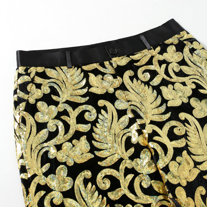 Herren elegante Pailletten-Hosen mit floralem Muster Aliams
