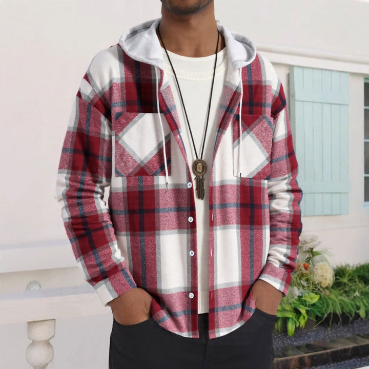 Herren Karierte Flanelljacke mit Hoodie und praktischen Taschen Aliams