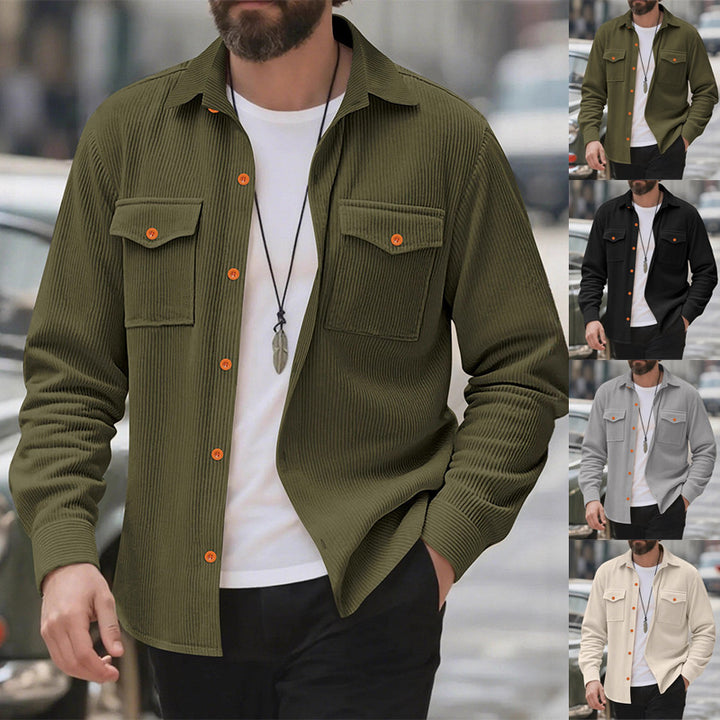 Herren Kordhemd mit doppelten Brusttaschen und modernem Schnitt Aliams