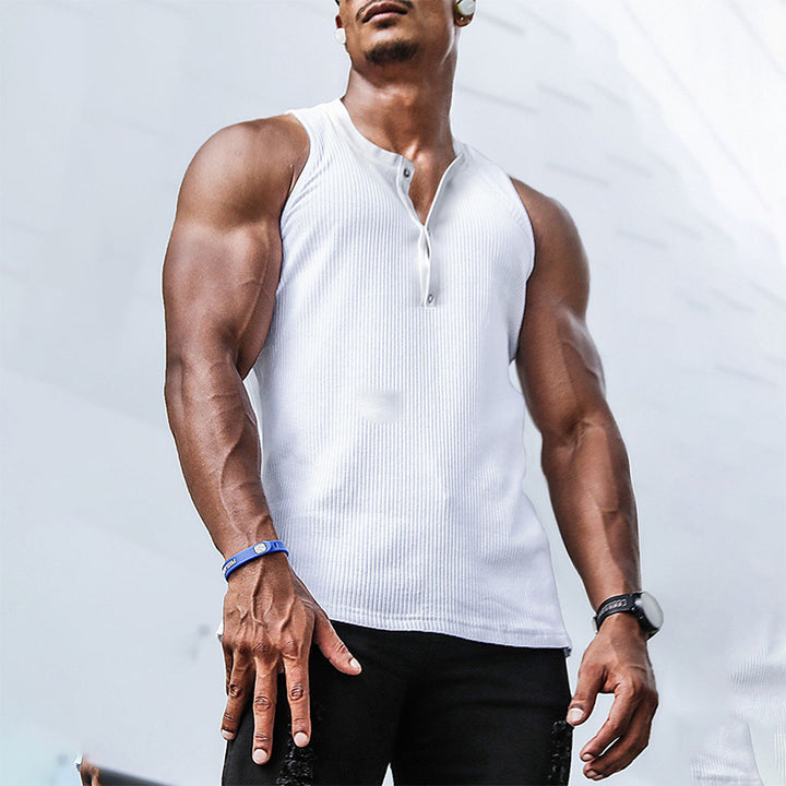 Herren Ärmelloses Sport-Tanktop mit Knopfleiste und atmungsaktivem Gewebe Aliams