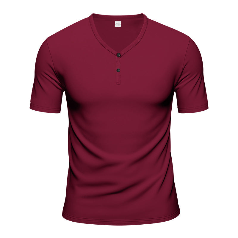 Herren Kurzarm Henley-T-Shirt mit atmungsaktiver Struktur Aliams