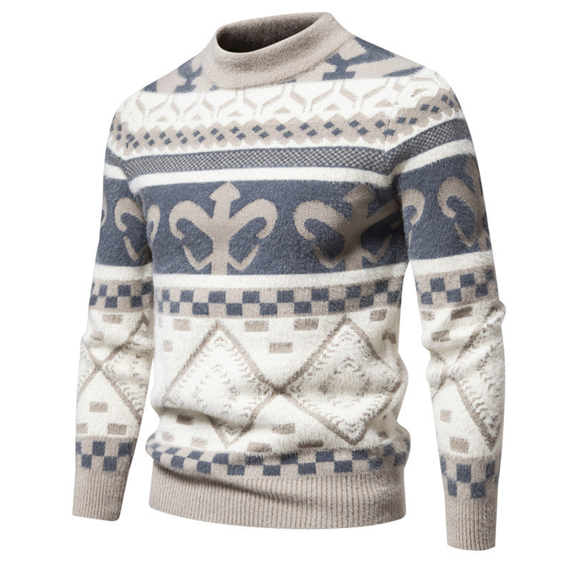 Herren Strickpullover mit modernem Zopfmuster und hohem Kragen Aliams