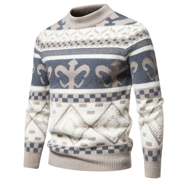 Herren Strickpullover mit modernem Zopfmuster und hohem Kragen Aliams