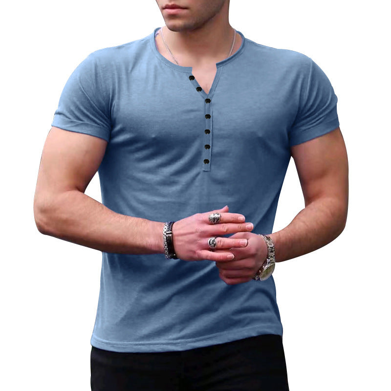 Herren Freizeit Kurzarm Henley T-Shirt Aliams