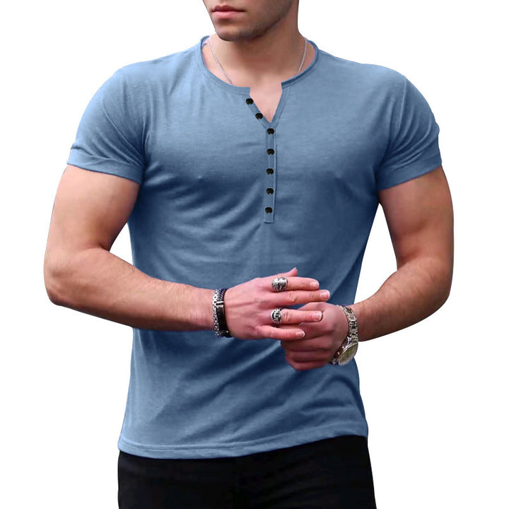 Herren Freizeit Kurzarm Henley T-Shirt Aliams