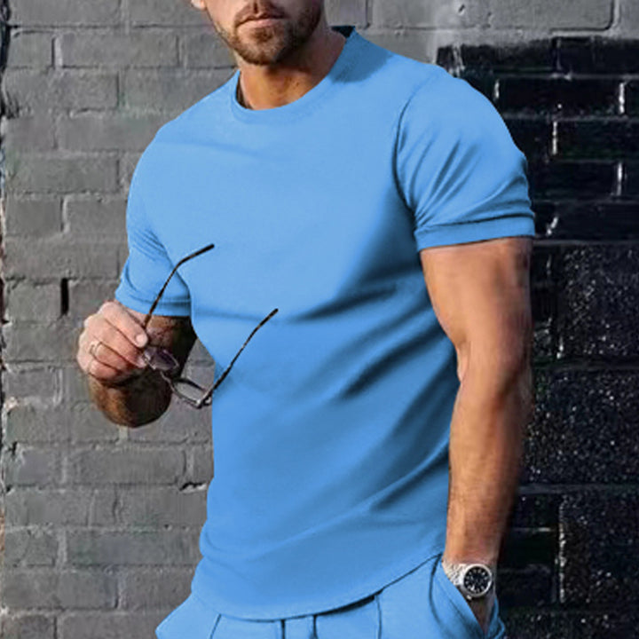 Herren Basic Rundhals-T-Shirt aus atmungsaktiver Baumwolle Aliams